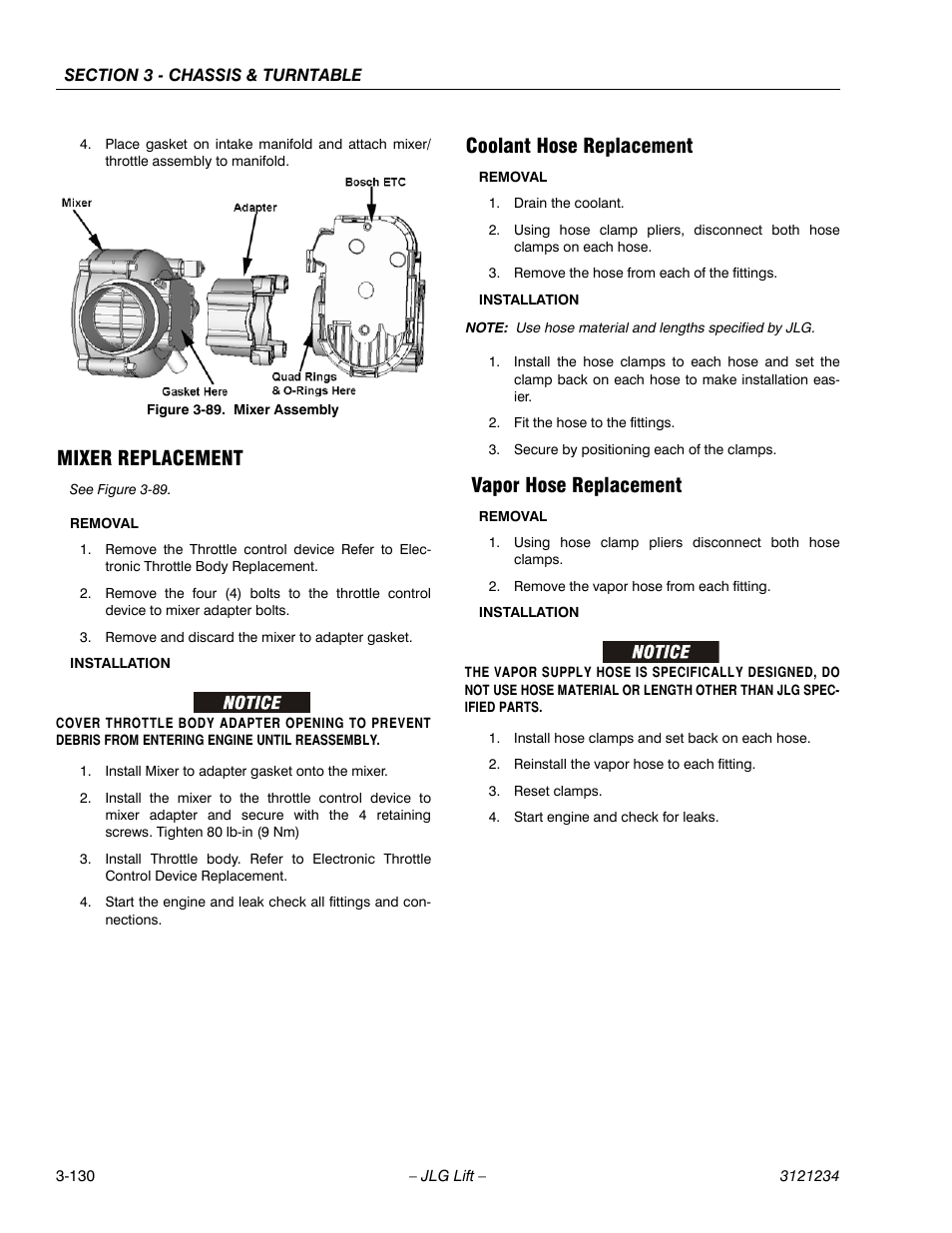 Mixer replacement, Coolant hose replacement, Vapor hose replacement | Mixer assembly -130 | JLG 680S Service Manual User Manual | Page 178 / 332