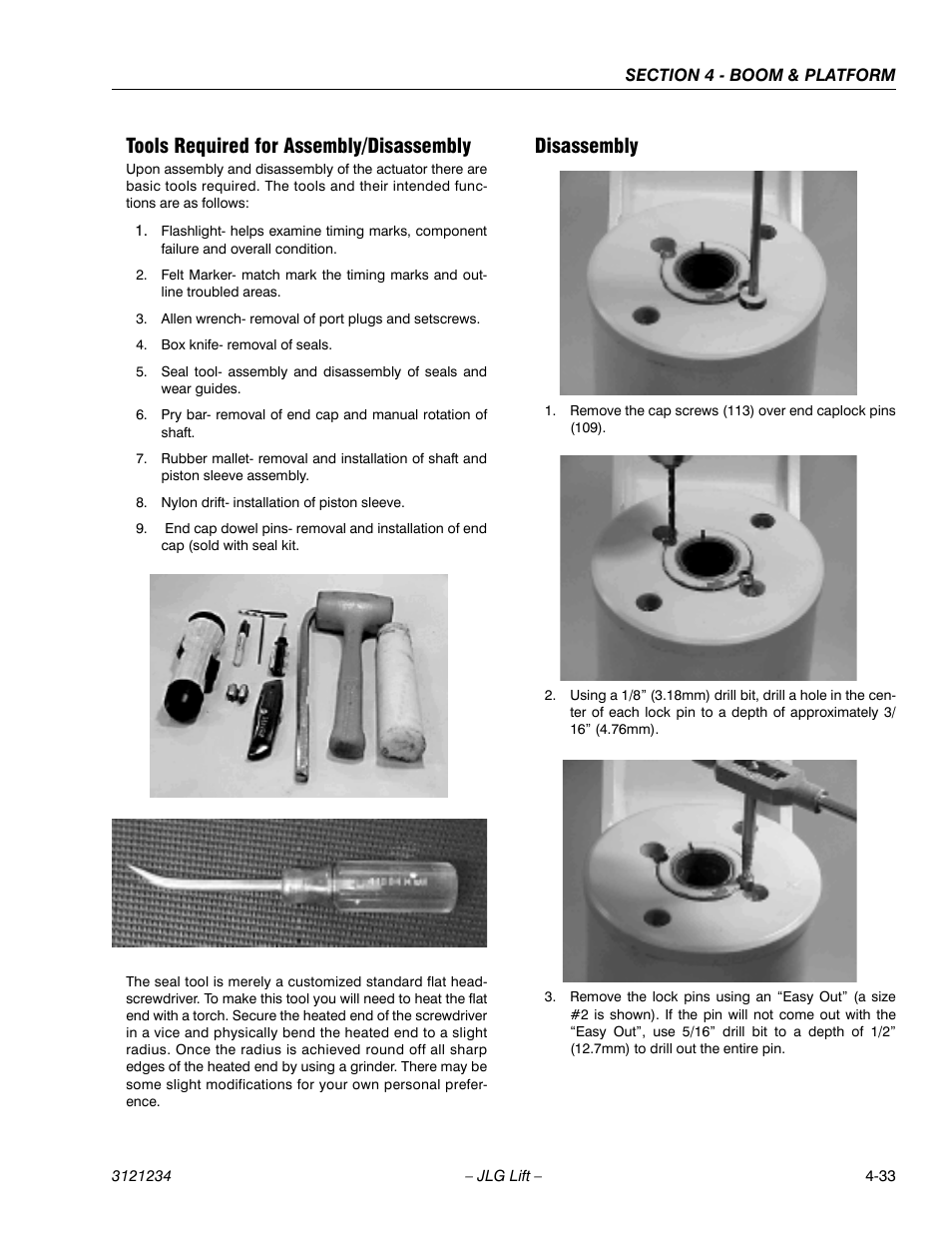 Tools required for assembly/disassembly, Disassembly | JLG 680S Service Manual User Manual | Page 227 / 332