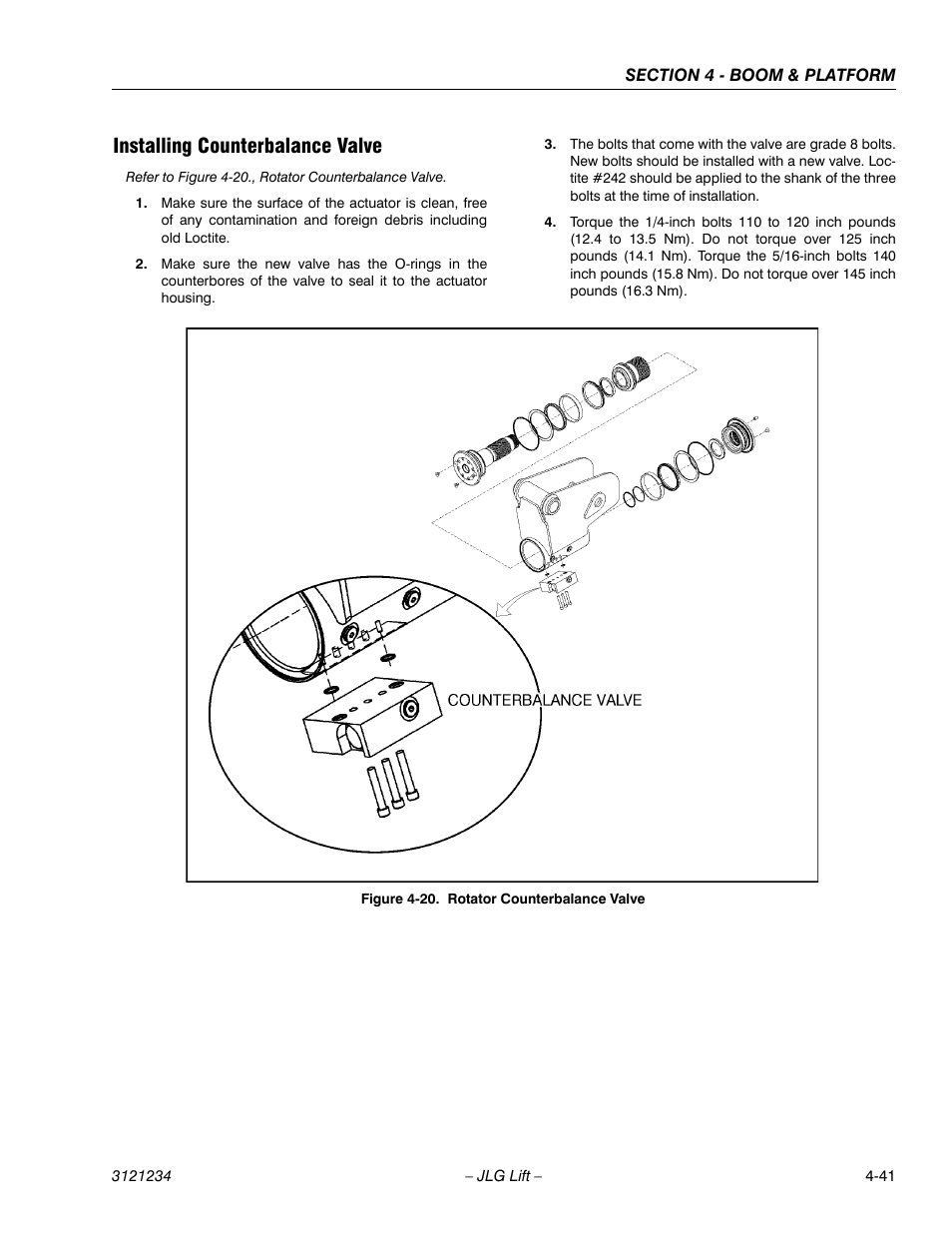 Installing counterbalance valve, Installing counterbalance valve -41, Rotator counterbalance valve -41 | JLG 680S Service Manual User Manual | Page 235 / 332