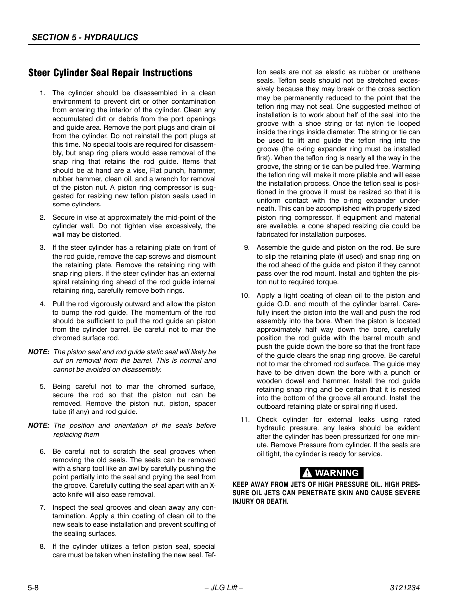 Steer cylinder seal repair instructions, Steer cylinder seal repair instructions -8 | JLG 680S Service Manual User Manual | Page 248 / 332