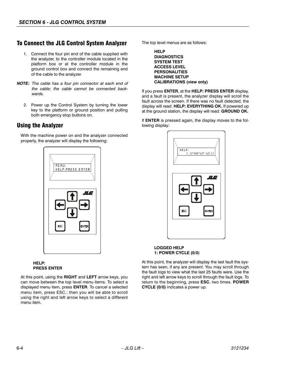 To connect the jlg control system analyzer, Using the analyzer | JLG 680S Service Manual User Manual | Page 262 / 332