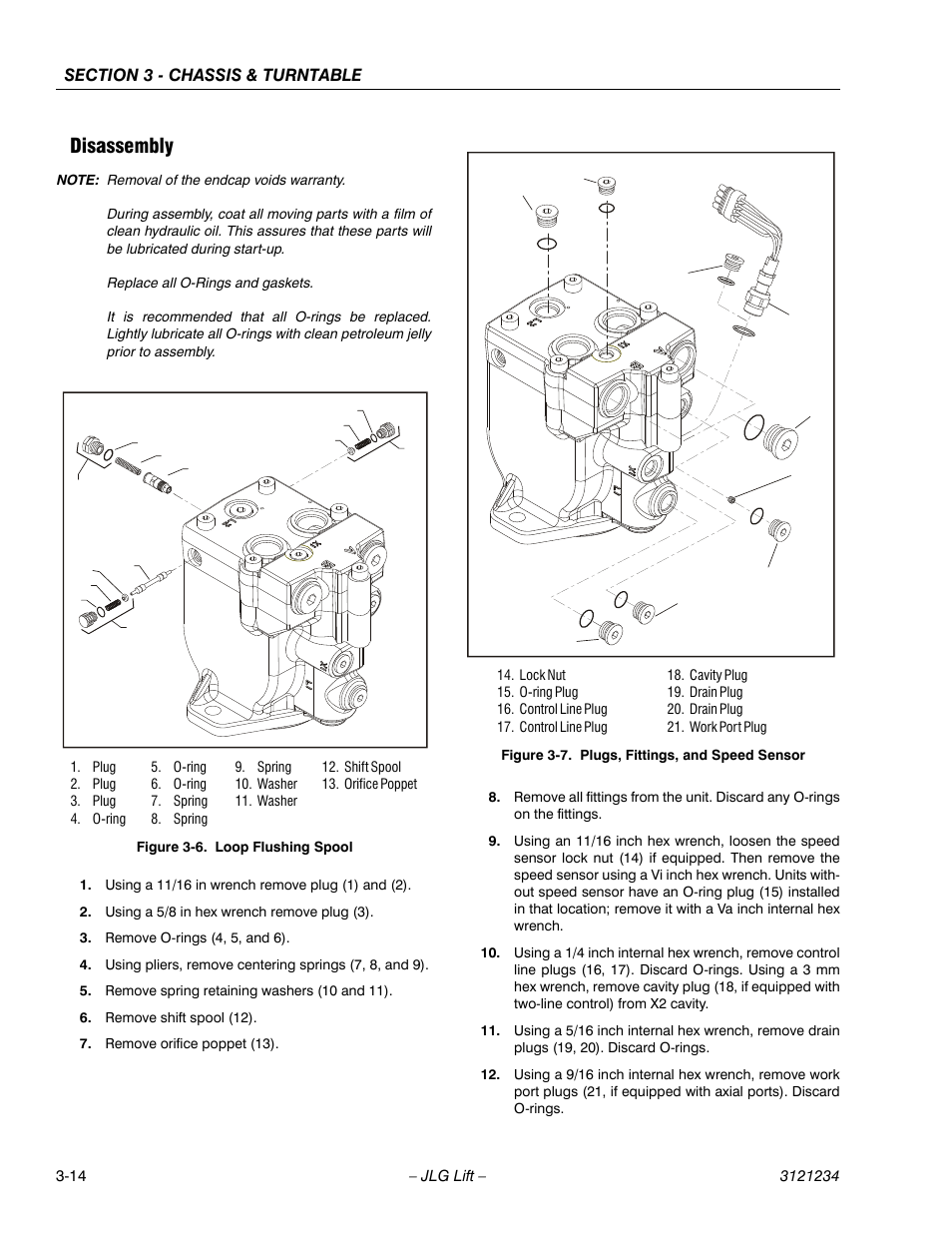 Disassembly, Disassembly -14, Loop flushing spool -14 | Plugs, fittings, and speed sensor -14 | JLG 680S Service Manual User Manual | Page 62 / 332
