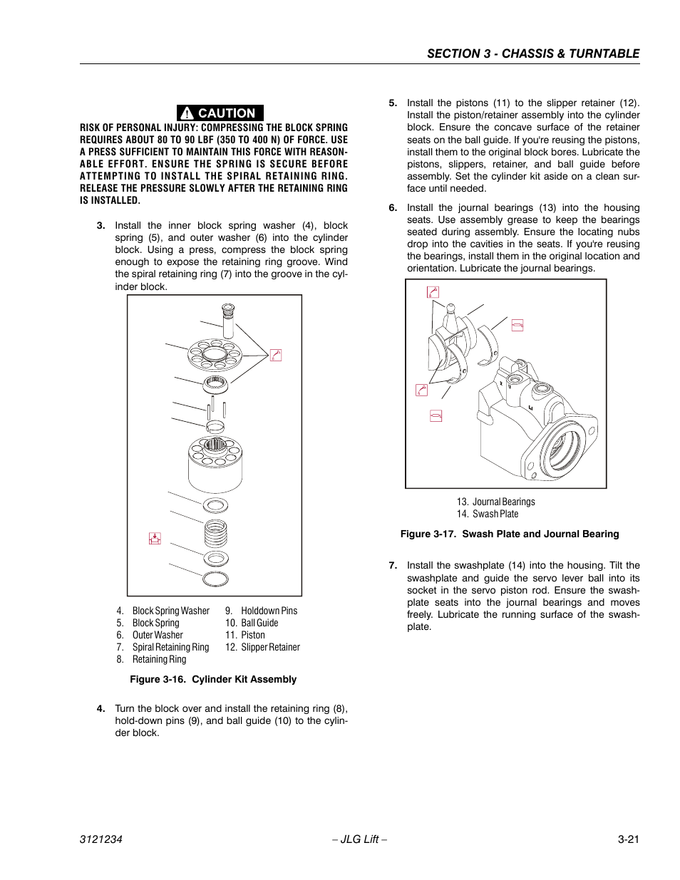 Cylinder kit assembly -21, Swash plate and journal bearing -21 | JLG 680S Service Manual User Manual | Page 69 / 332