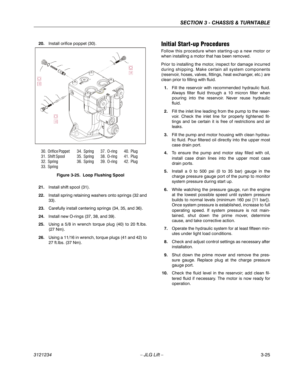 Initial start-up procedures, Initial start-up procedures -25, Loop flushing spool -25 | JLG 680S Service Manual User Manual | Page 73 / 332