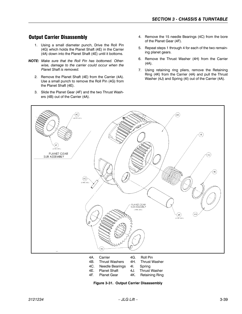 Output carrier disassembly, Output carrier disassembly -39 | JLG 680S Service Manual User Manual | Page 87 / 332