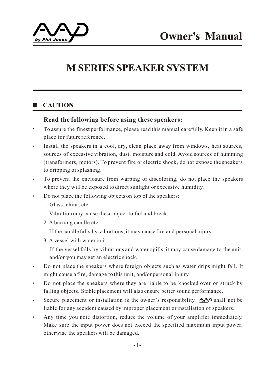 American Acoustic Development M Series User Manual | 8 pages