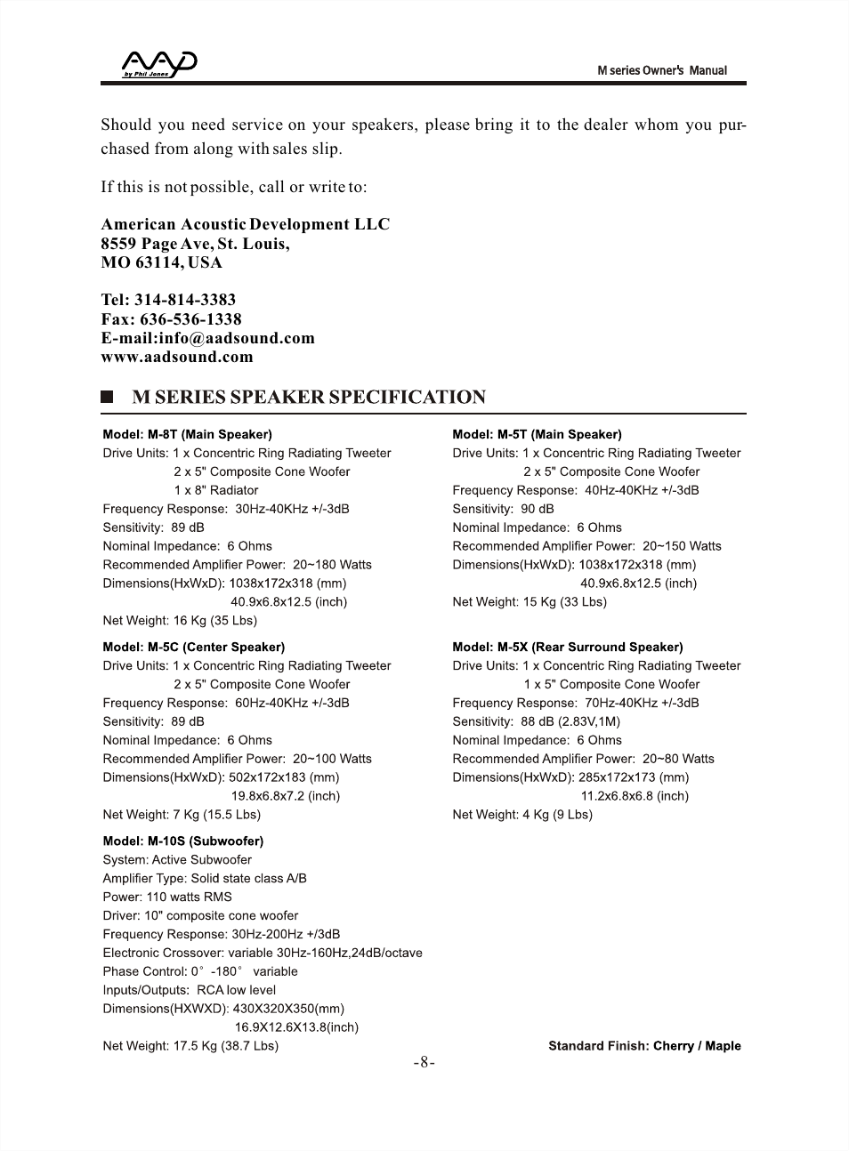 Т³гж 8 | American Acoustic Development M Series User Manual | Page 8 / 8