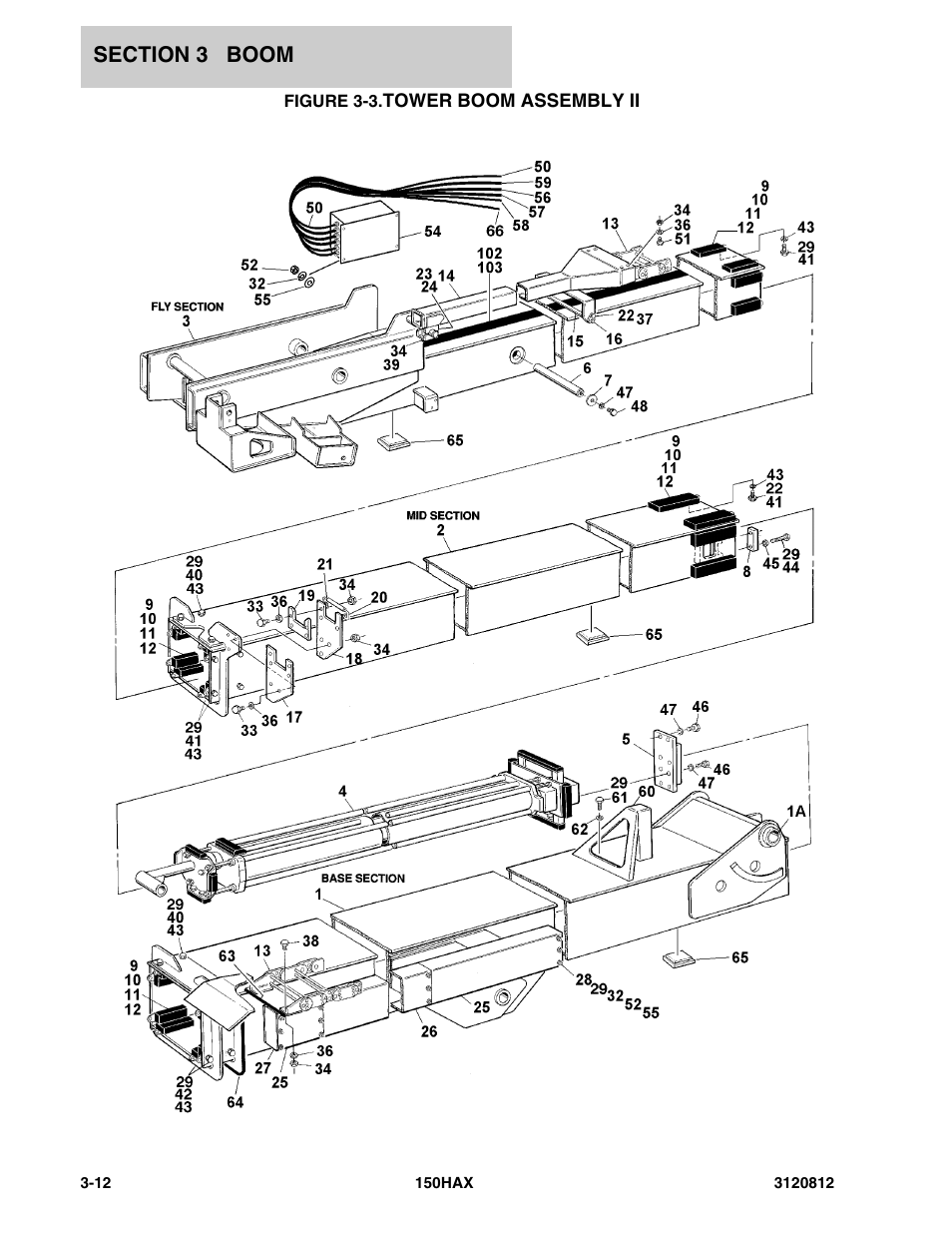 Figure 3-3. tower boom assembly ii, Tower boom assembly ii -12 | JLG 150HAX Parts Manual User Manual | Page 122 / 232