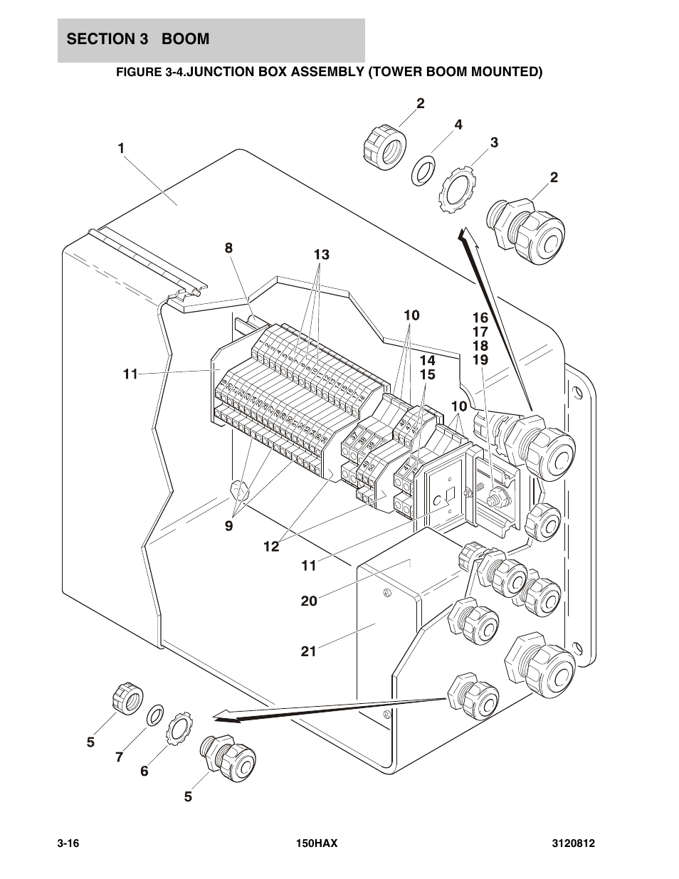 Junction box assembly (tower boom mounted) -16 | JLG 150HAX Parts Manual User Manual | Page 126 / 232