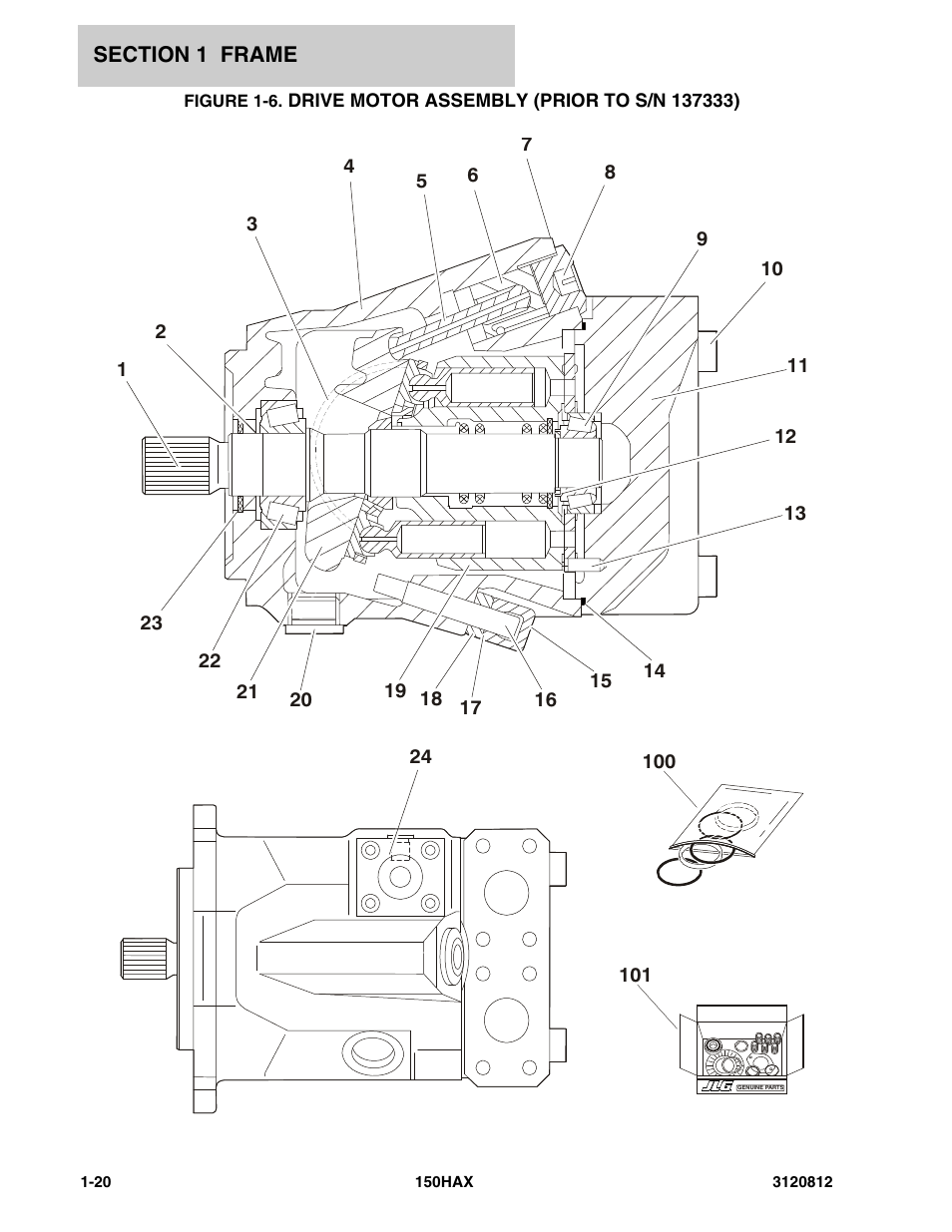 Drive motor assembly (prior to s/n 137333) -20 | JLG 150HAX Parts Manual User Manual | Page 26 / 232