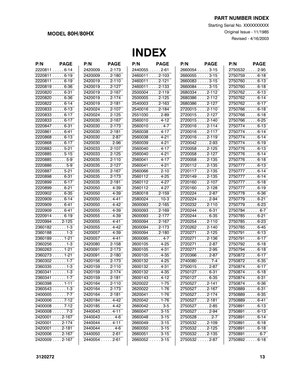 Index | JLG 80H Parts Manual User Manual | Page 517 / 538