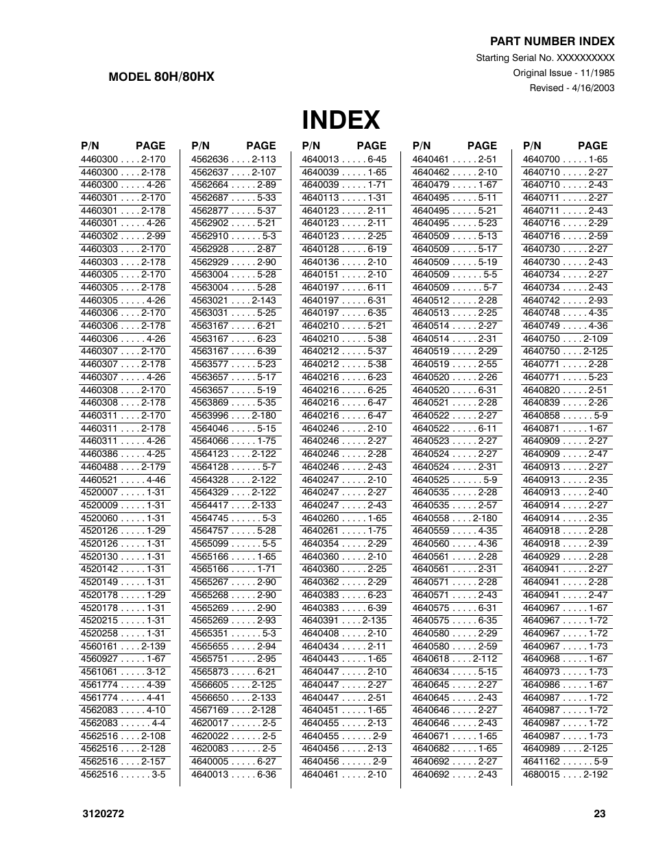 Index | JLG 80H Parts Manual User Manual | Page 527 / 538