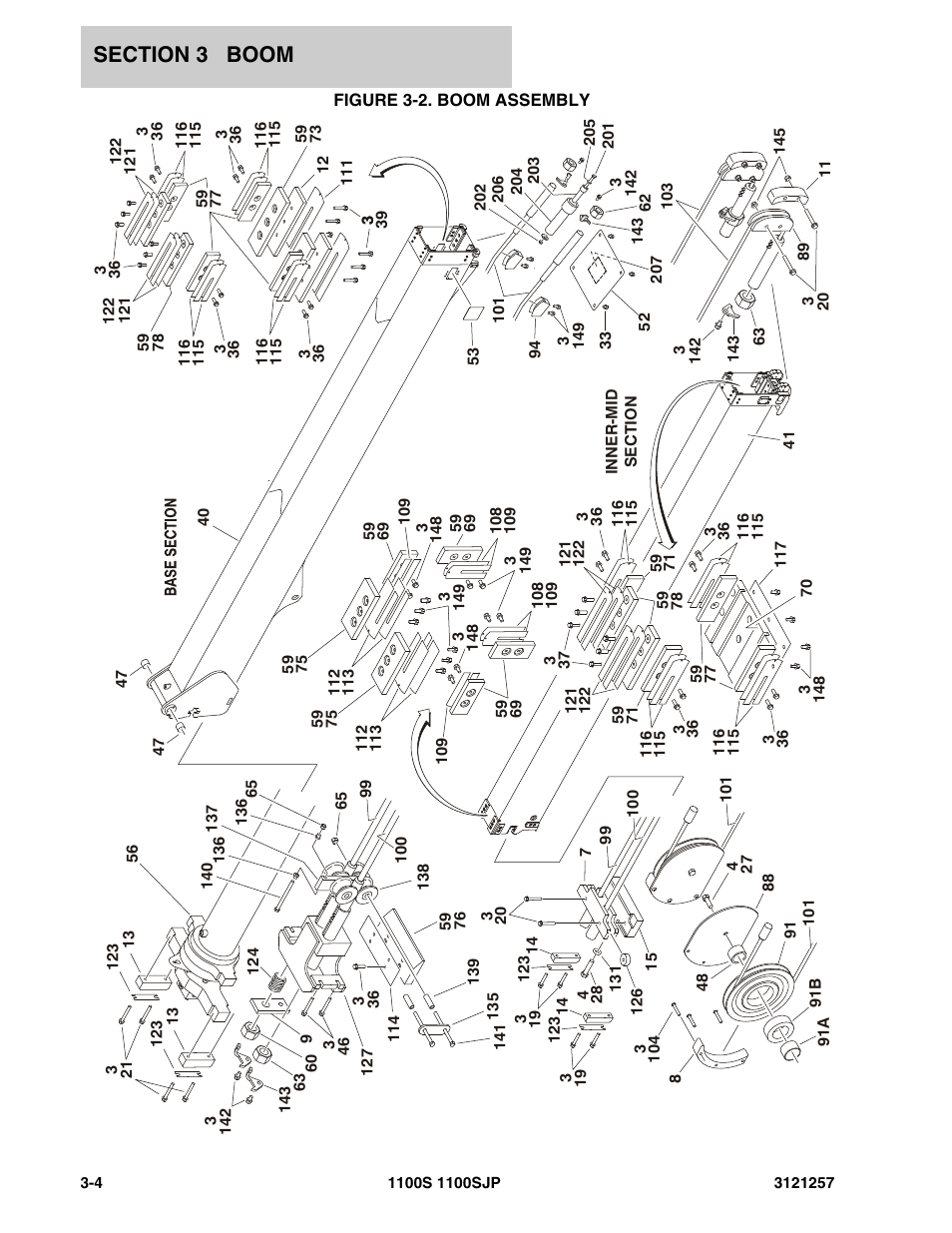 Figure 3-2. boom assembly, Boom | JLG 1100S Parts Manual User Manual | Page 130 / 294