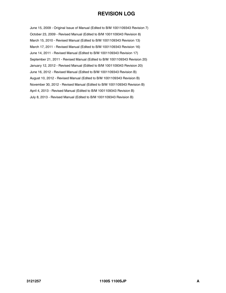 Revision log | JLG 1100S Parts Manual User Manual | Page 3 / 294