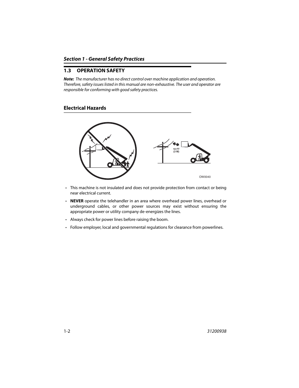 3 operation safety, Electrical hazards, Operation safety -2 | Electrical hazards -2 | JLG 4017RS Operator Manual User Manual | Page 12 / 156