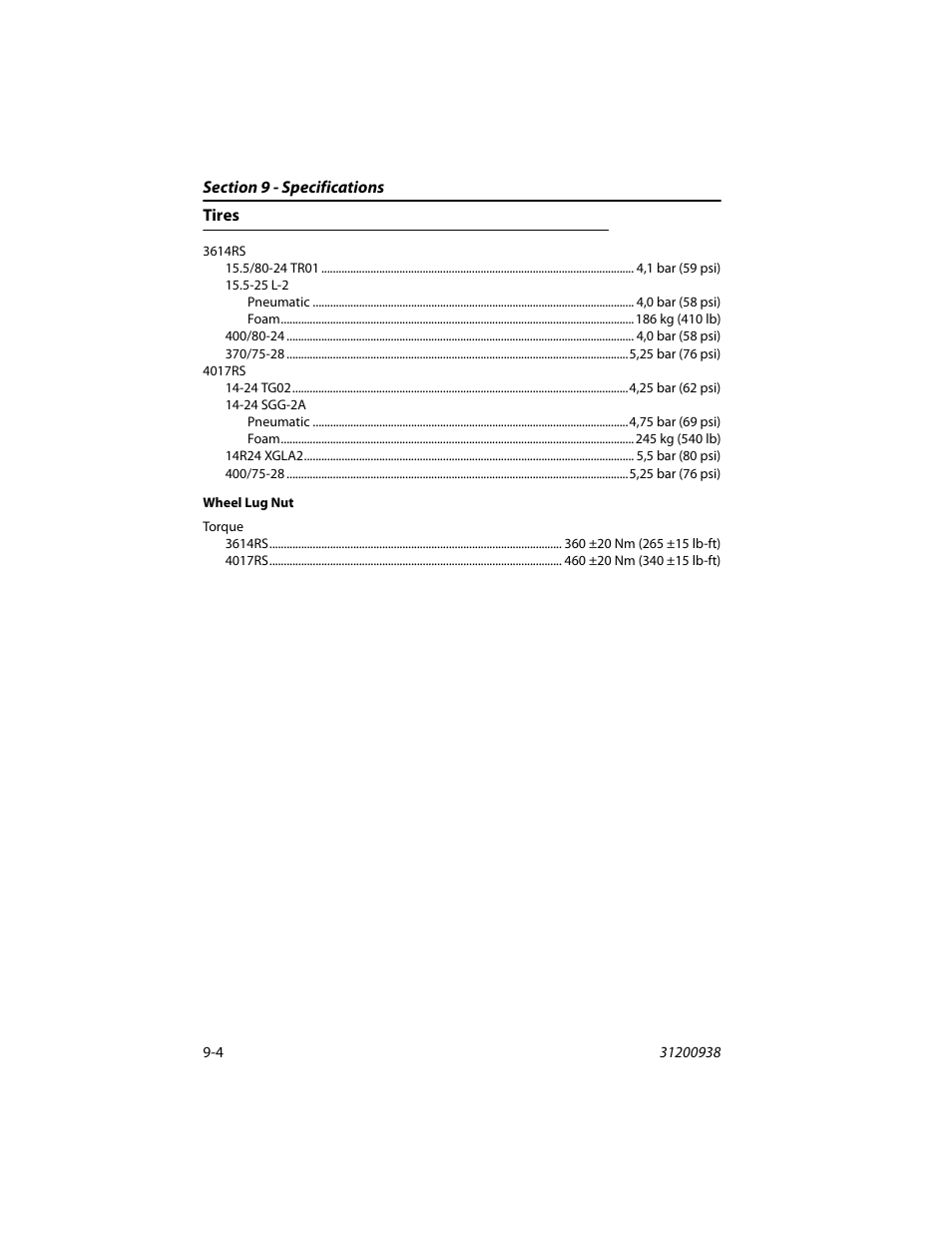 Tires, Tires -4 | JLG 4017RS Operator Manual User Manual | Page 140 / 156