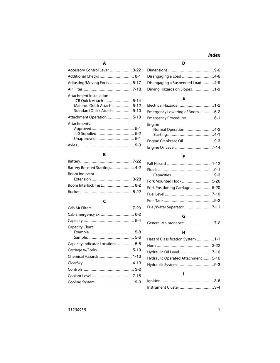 Index | JLG 4017RS Operator Manual User Manual | Page 147 / 156