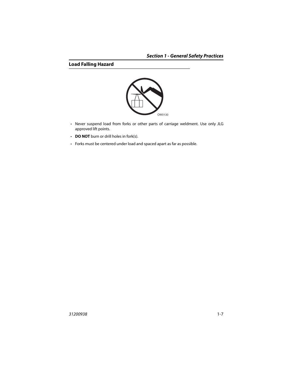 Load falling hazard, Load falling hazard -7 | JLG 4017RS Operator Manual User Manual | Page 17 / 156