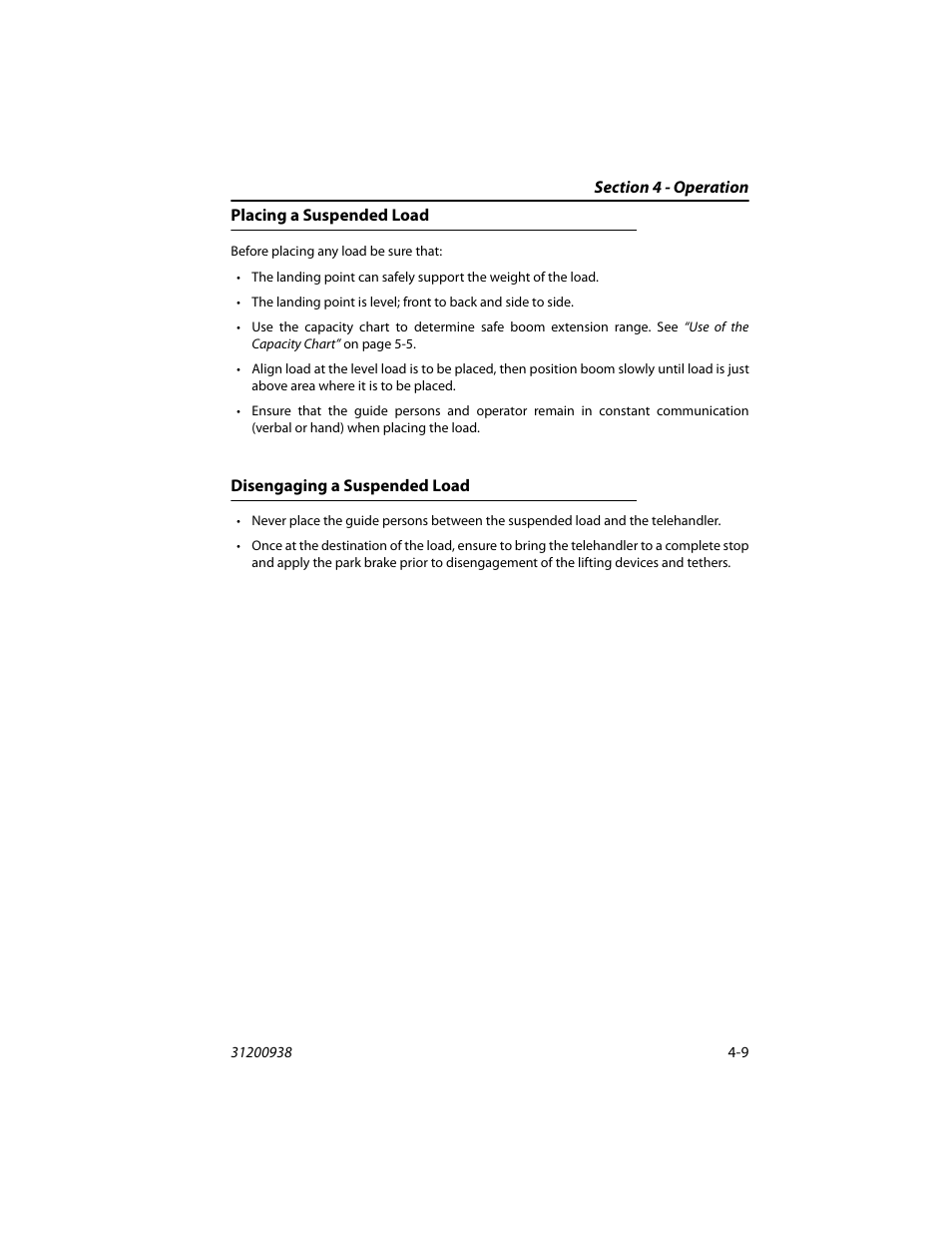 Placing a suspended load, Disengaging a suspended load | JLG 4017RS Operator Manual User Manual | Page 73 / 156