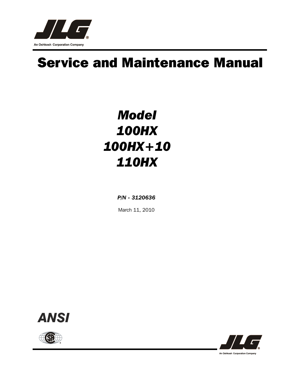 JLG 110HX ANSI Service Manual User Manual | 162 pages