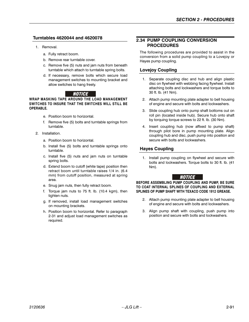 34 pump coupling conversion procedures, Pump coupling conversion procedures -91 | JLG 110HX ANSI Service Manual User Manual | Page 115 / 162