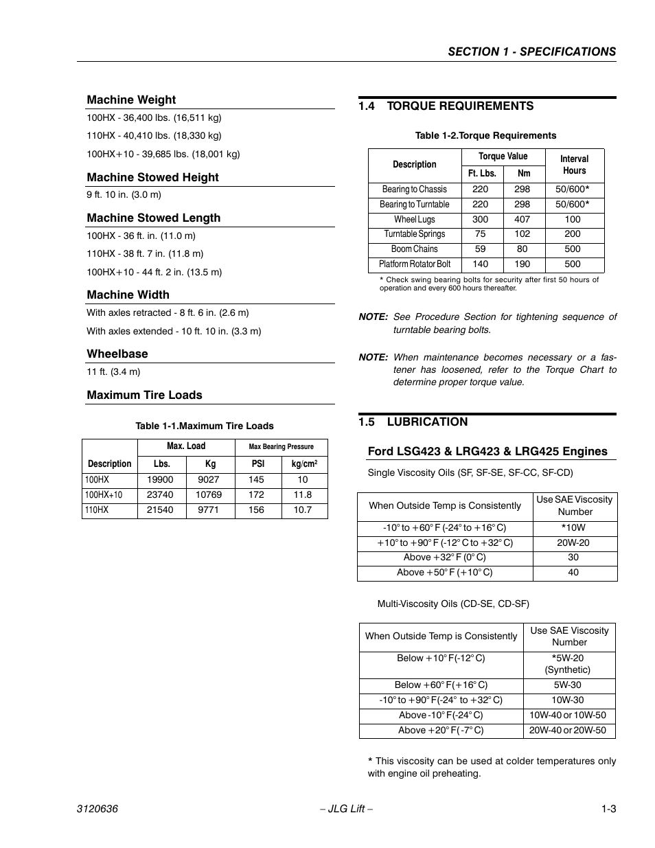 4 torque requirements, 5 lubrication, Torque requirements -3 | Lubrication -3 | JLG 110HX ANSI Service Manual User Manual | Page 15 / 162