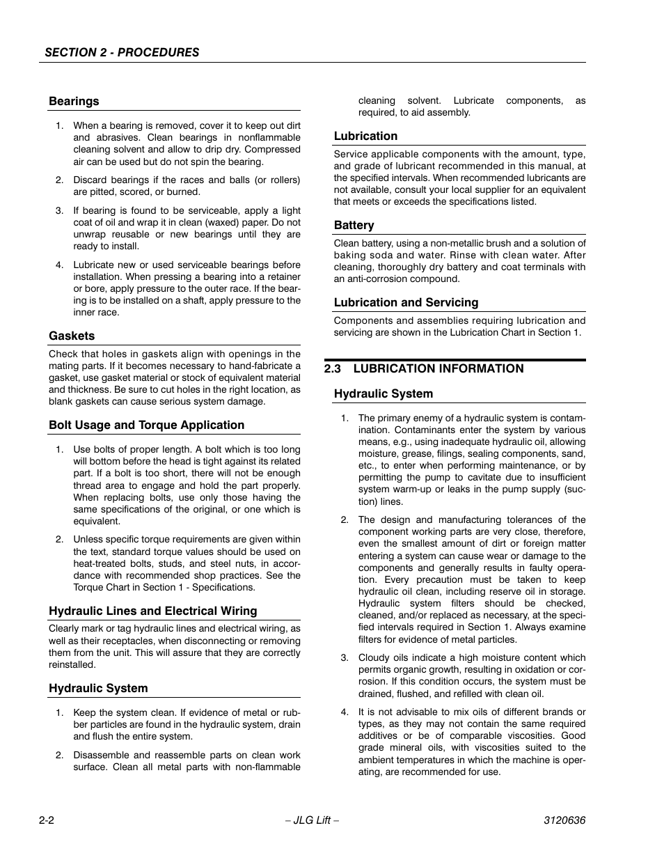 3 lubrication information, Lubrication information -2 | JLG 110HX ANSI Service Manual User Manual | Page 26 / 162