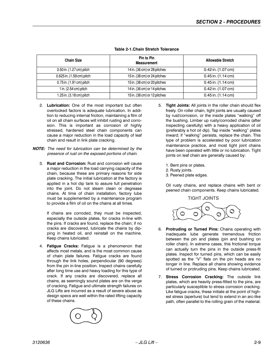 Chain stretch tolerance -9 | JLG 110HX ANSI Service Manual User Manual | Page 33 / 162