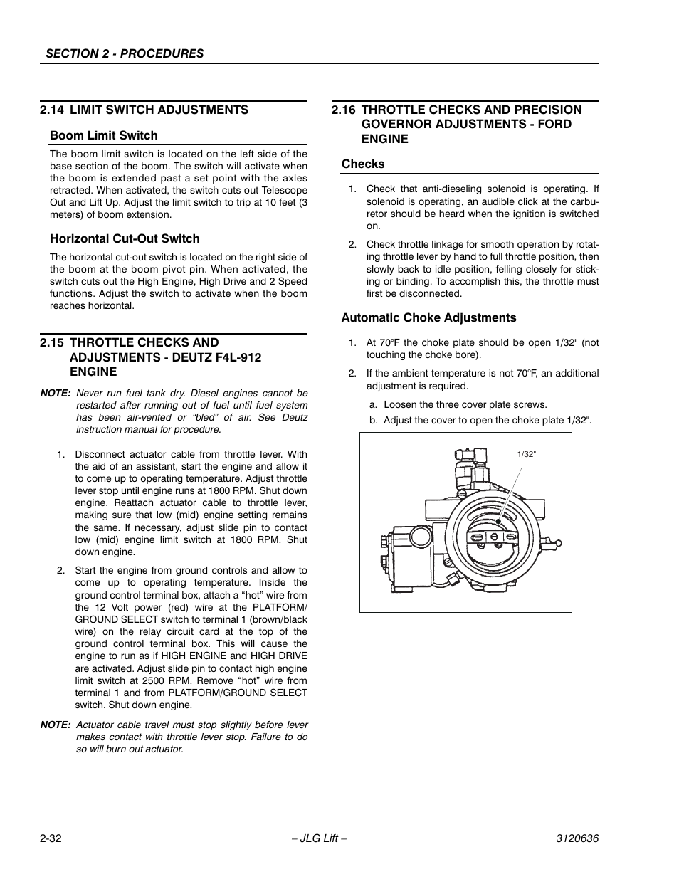 14 limit switch adjustments, Limit switch adjustments -32 | JLG 110HX ANSI Service Manual User Manual | Page 56 / 162