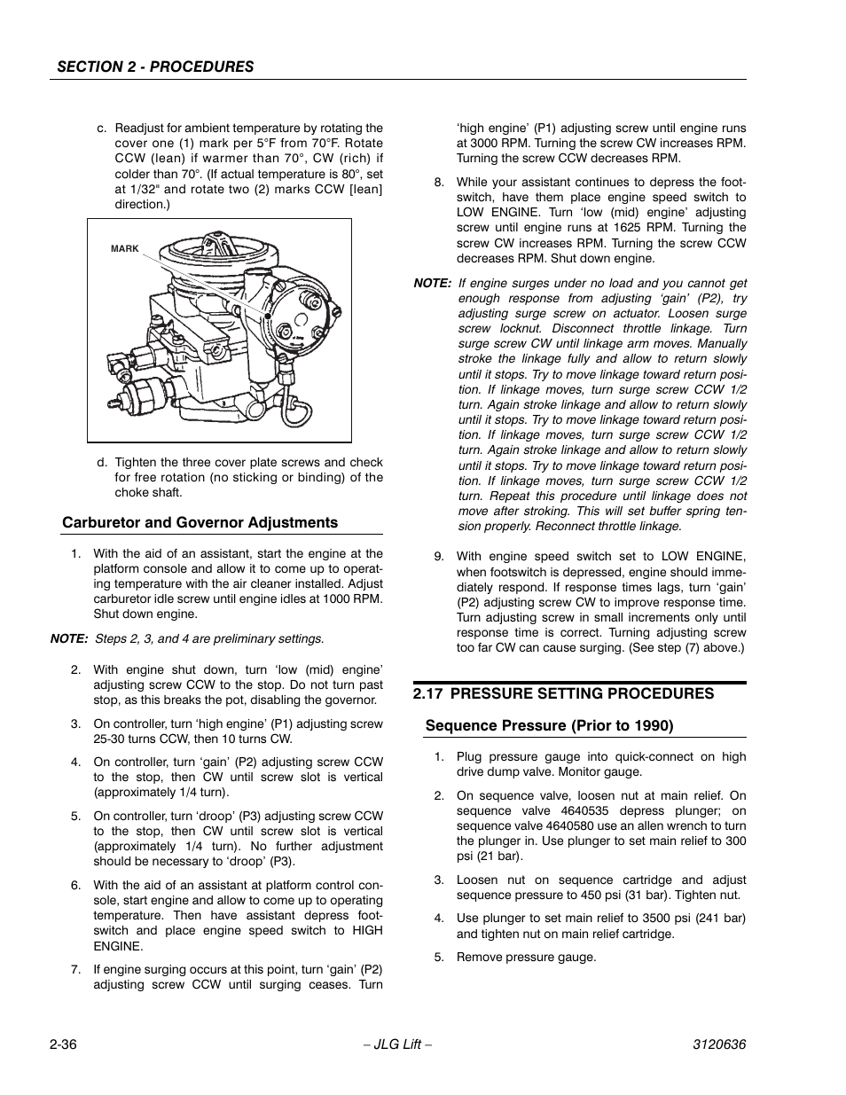 17 pressure setting procedures, Pressure setting procedures -36 | JLG 110HX ANSI Service Manual User Manual | Page 60 / 162