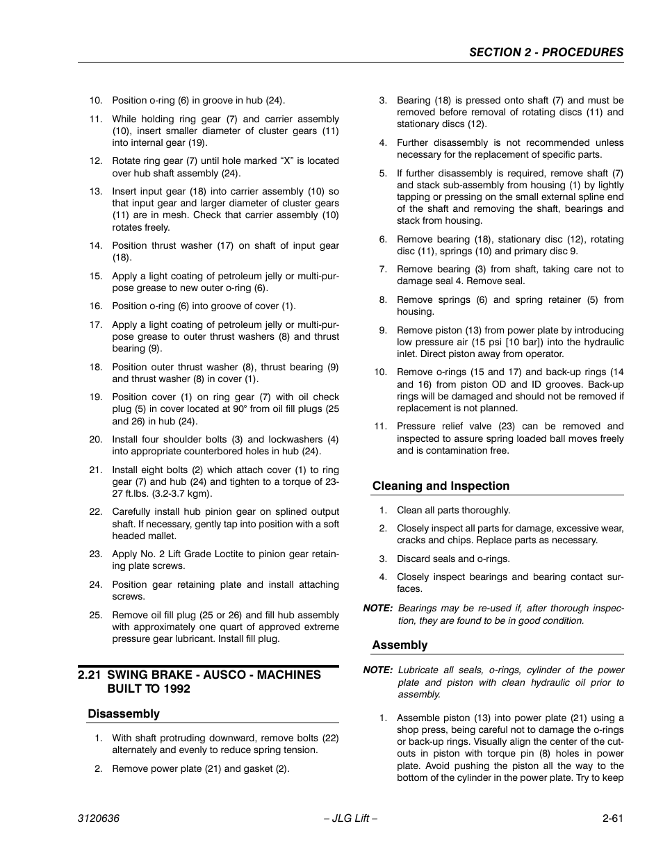 21 swing brake - ausco - machines built to 1992, Swing brake - ausco - machines built to 1992 -61 | JLG 110HX ANSI Service Manual User Manual | Page 85 / 162