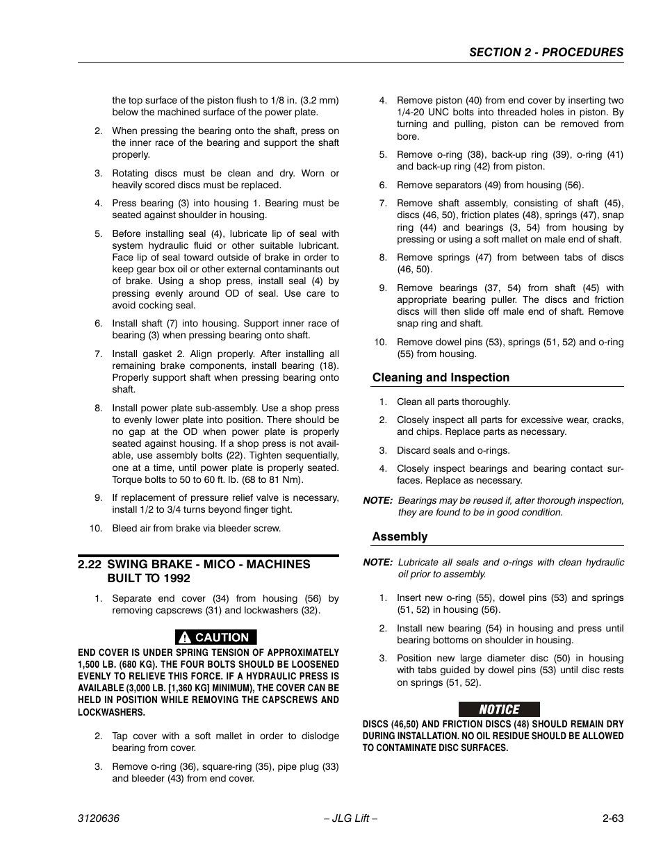 22 swing brake - mico - machines built to 1992, Swing brake - mico - machines built to 1992 -63 | JLG 110HX ANSI Service Manual User Manual | Page 87 / 162