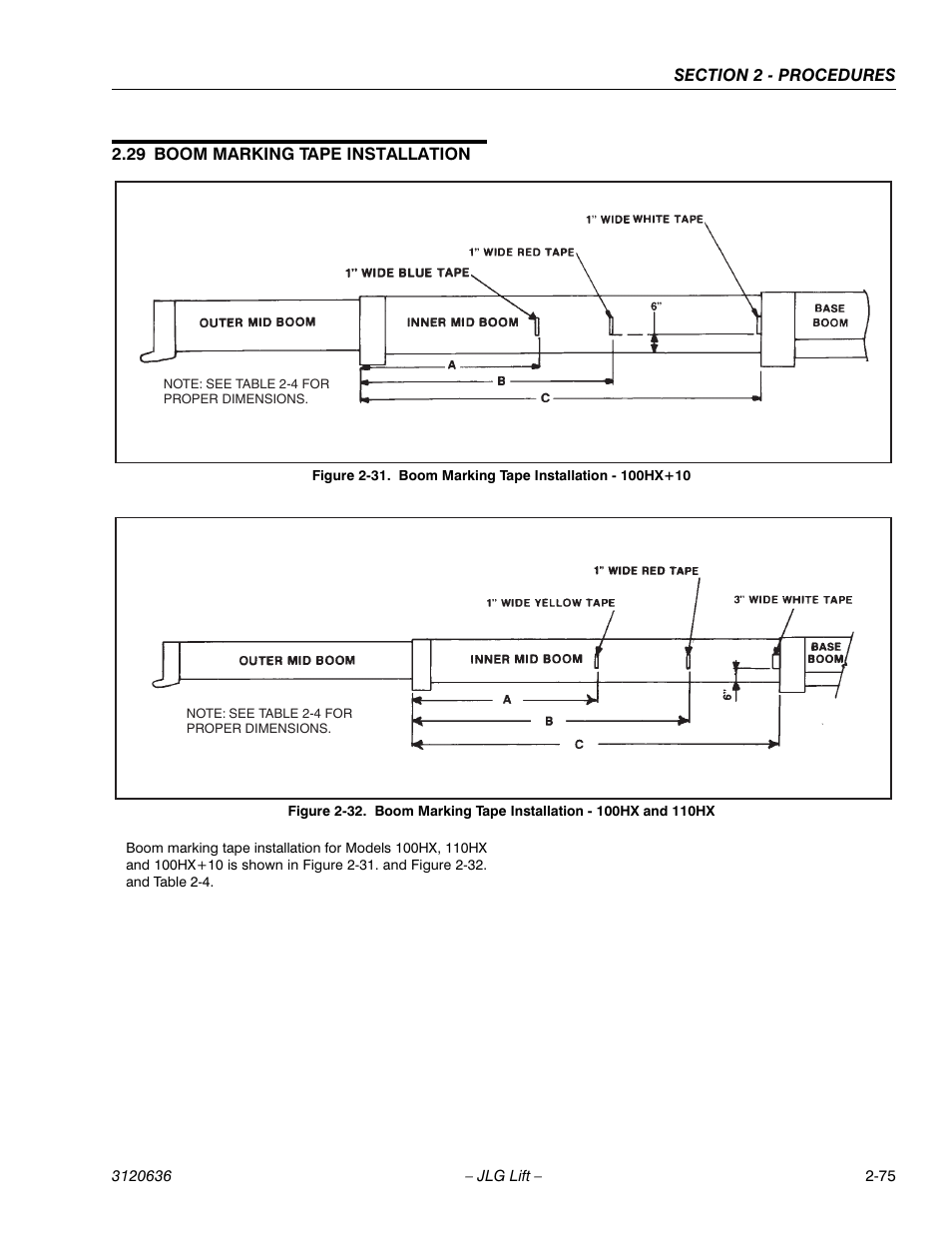 29 boom marking tape installation, Boom marking tape installation -75, Boom marking tape installation - 100hx+10 -75 | JLG 110HX ANSI Service Manual User Manual | Page 99 / 162