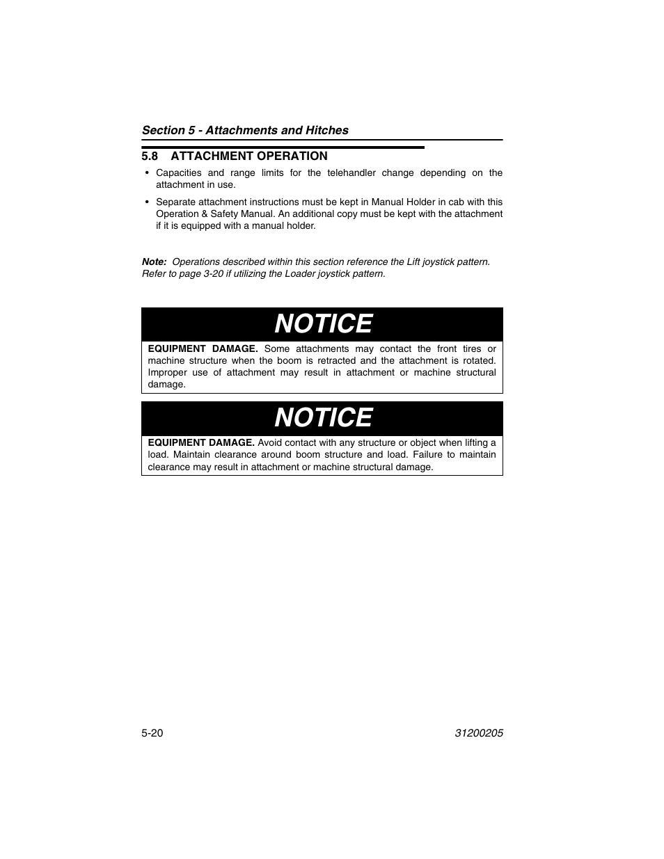 8 attachment operation, 8 attachment operation -20, Notice | JLG 40xxPS Operator Manual User Manual | Page 100 / 176