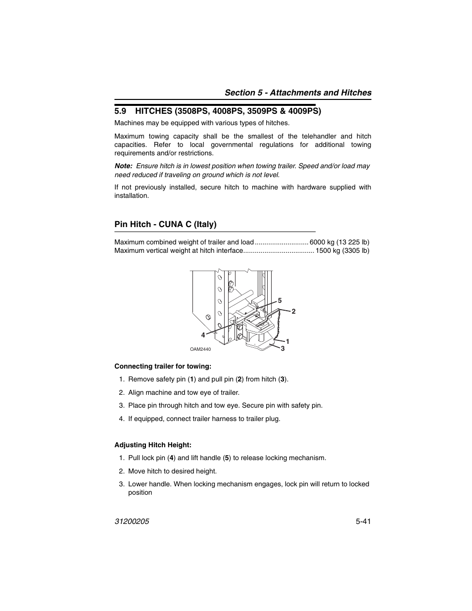 9 hitches (3508ps, 4008ps, 3509ps & 4009ps), Pin hitch - cuna c (italy), 9 hitches (3508ps, 4008ps, 3509ps & 4009ps) -41 | Pin hitch - cuna c (italy) -41 | JLG 40xxPS Operator Manual User Manual | Page 121 / 176