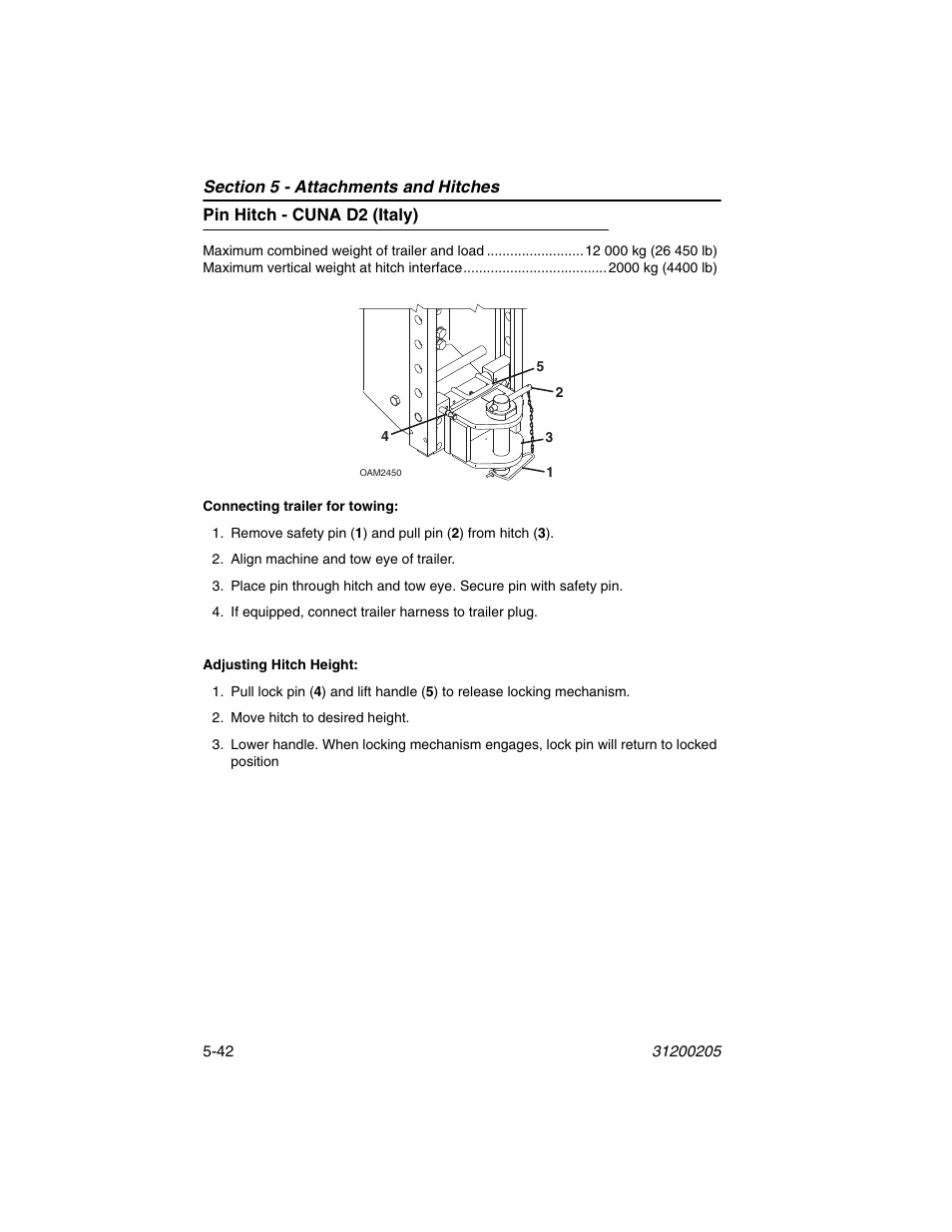 Pin hitch - cuna d2 (italy), Pin hitch - cuna d2 (italy) -42 | JLG 40xxPS Operator Manual User Manual | Page 122 / 176