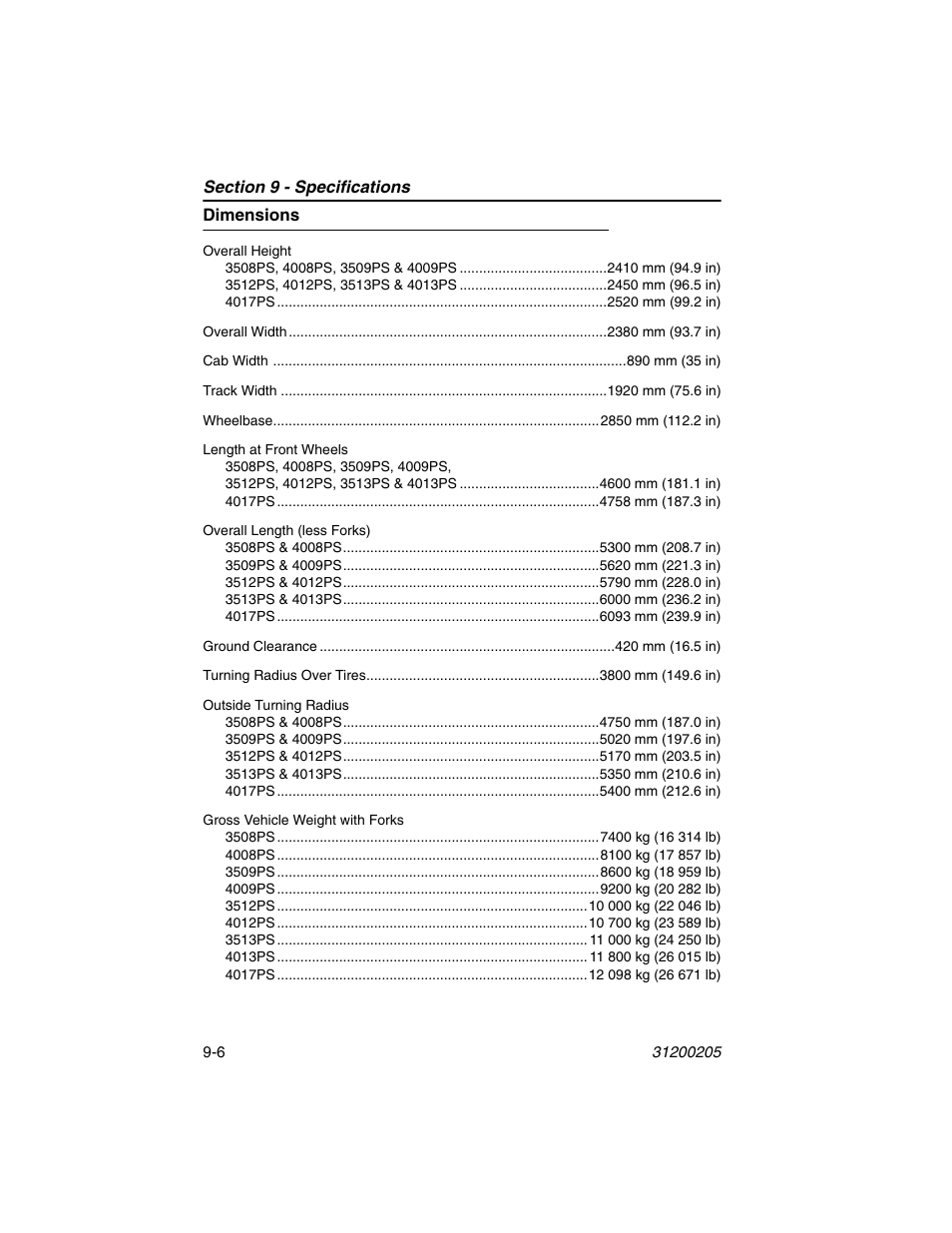Dimensions, Dimensions -6 | JLG 40xxPS Operator Manual User Manual | Page 164 / 176