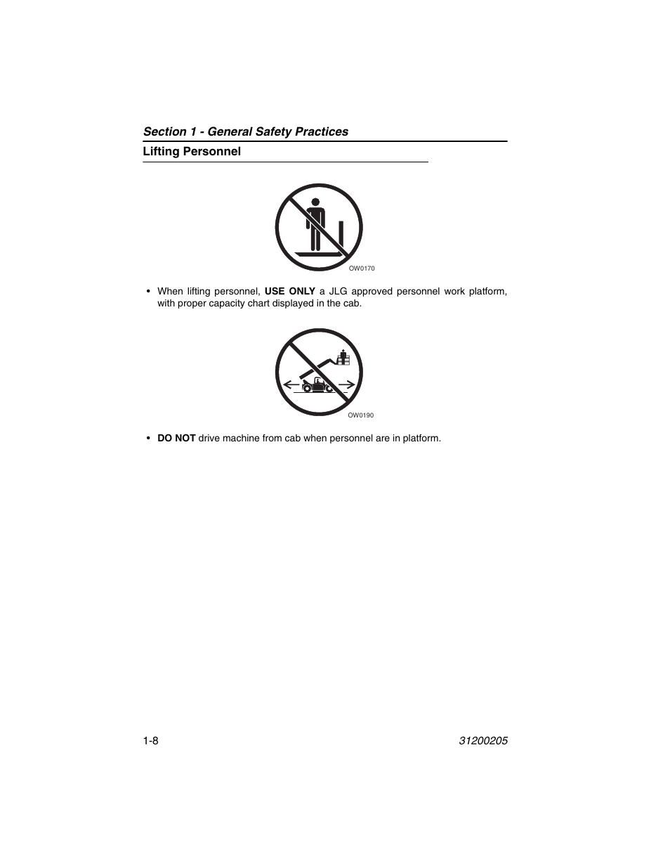 Lifting personnel, Lifting personnel -8 | JLG 40xxPS Operator Manual User Manual | Page 20 / 176