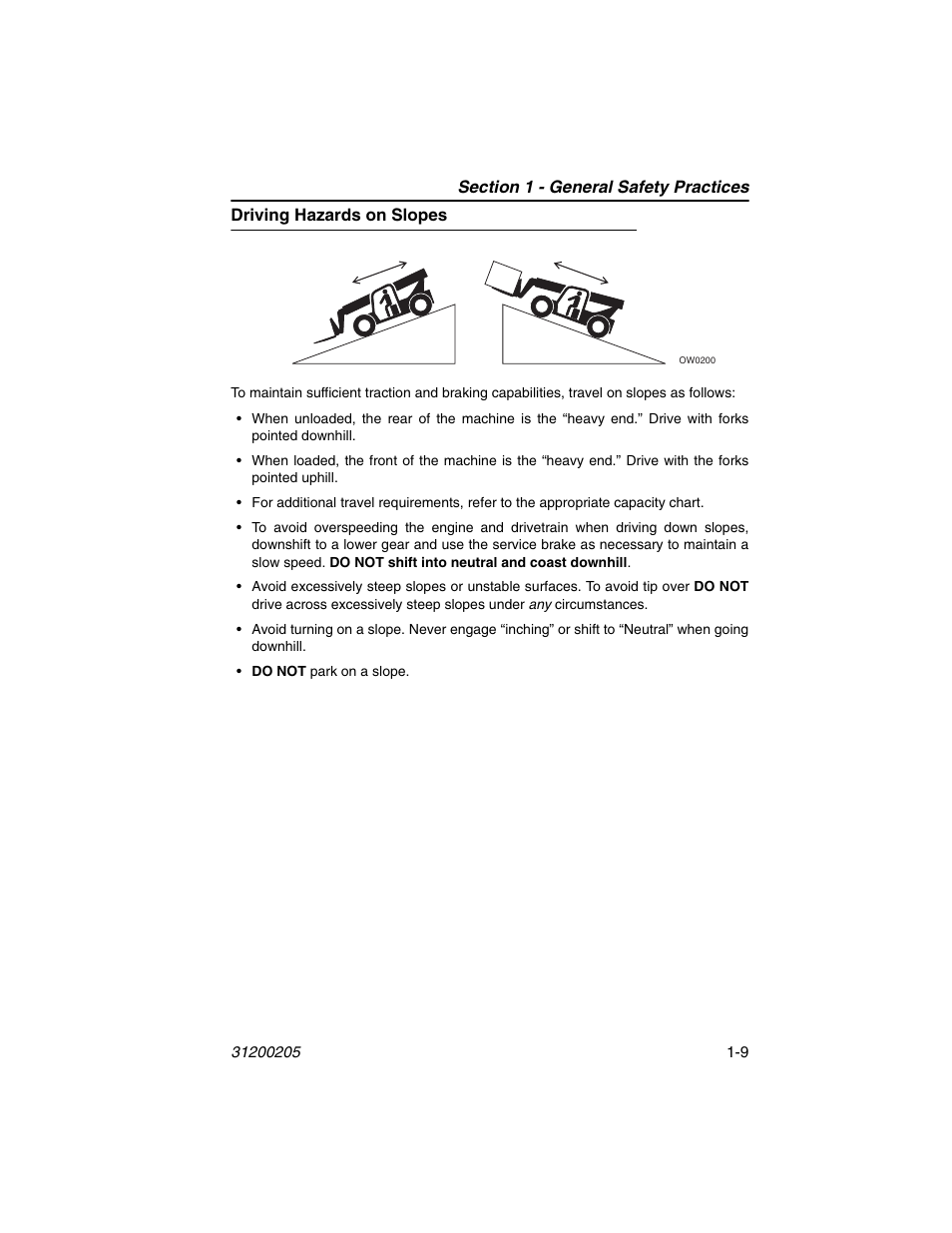 Driving hazards on slopes, Driving hazards on slopes -9 | JLG 40xxPS Operator Manual User Manual | Page 21 / 176