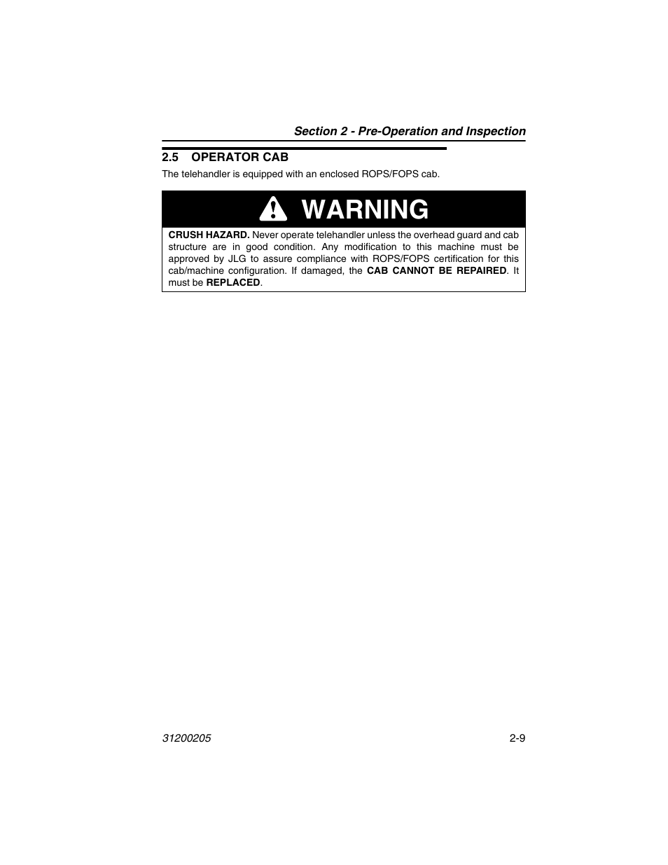 5 operator cab, 5 operator cab -9, Warning | JLG 40xxPS Operator Manual User Manual | Page 35 / 176