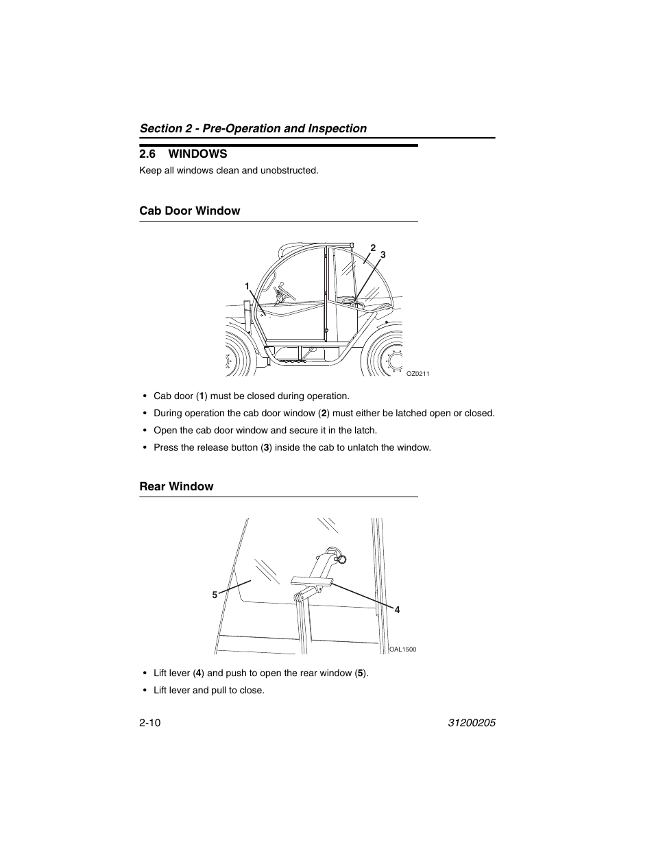 6 windows, Cab door window, Rear window | 6 windows -10, Cab door window -10 rear window -10 | JLG 40xxPS Operator Manual User Manual | Page 36 / 176