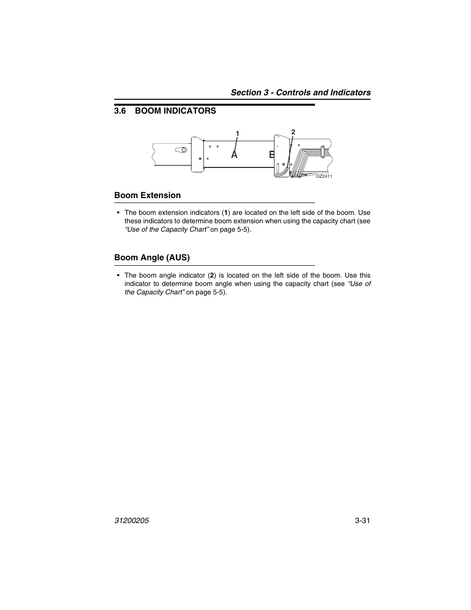 6 boom indicators, Boom extension, Boom angle (aus) | 6 boom indicators -31, Boom extension -31 boom angle (aus) -31 | JLG 40xxPS Operator Manual User Manual | Page 67 / 176