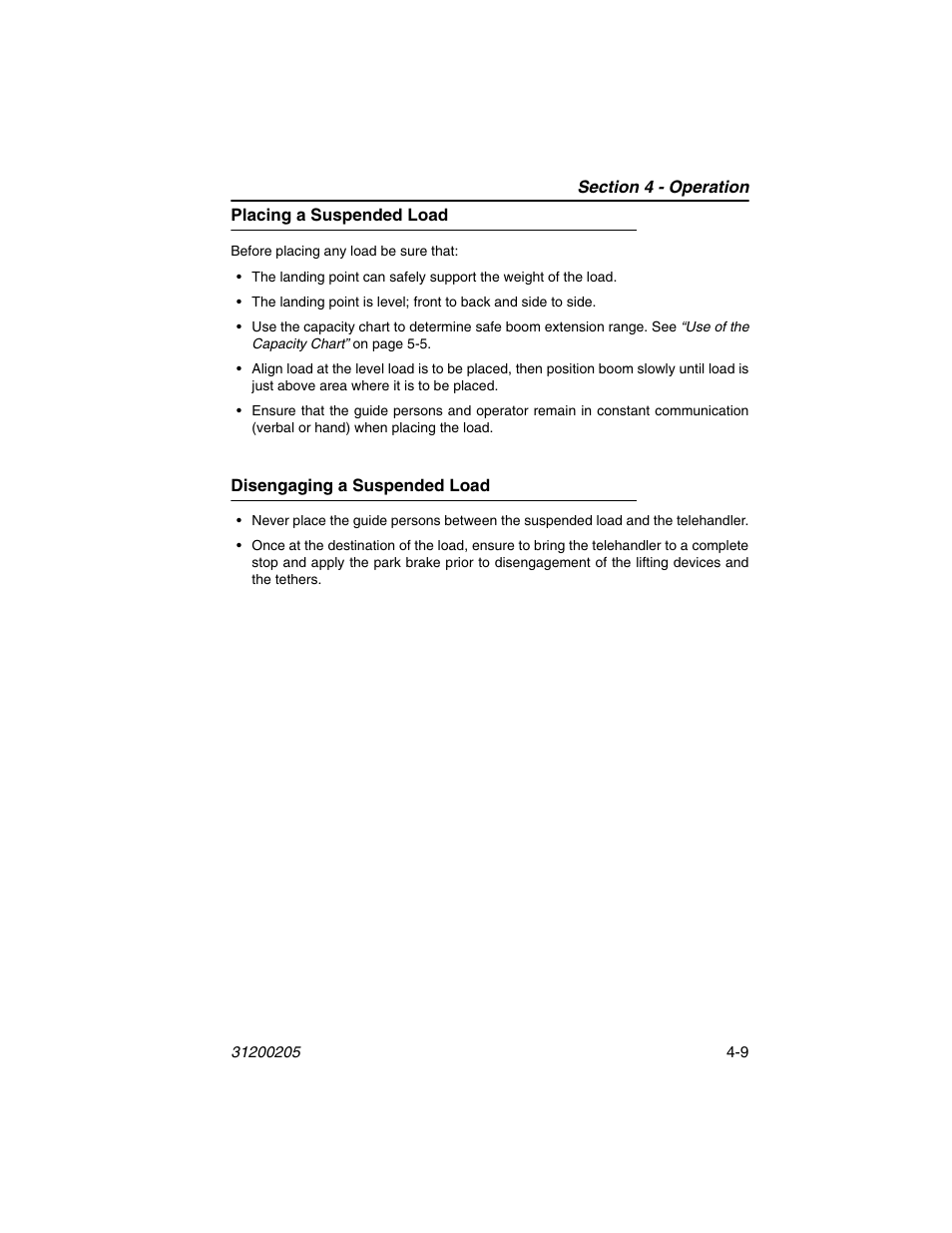 Placing a suspended load, Disengaging a suspended load | JLG 40xxPS Operator Manual User Manual | Page 77 / 176
