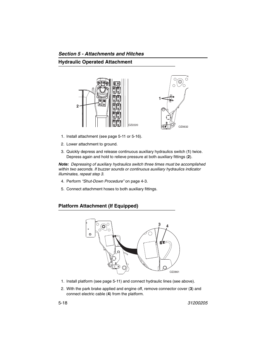 Hydraulic operated attachment, Platform attachment (if equipped) | JLG 40xxPS Operator Manual User Manual | Page 98 / 176