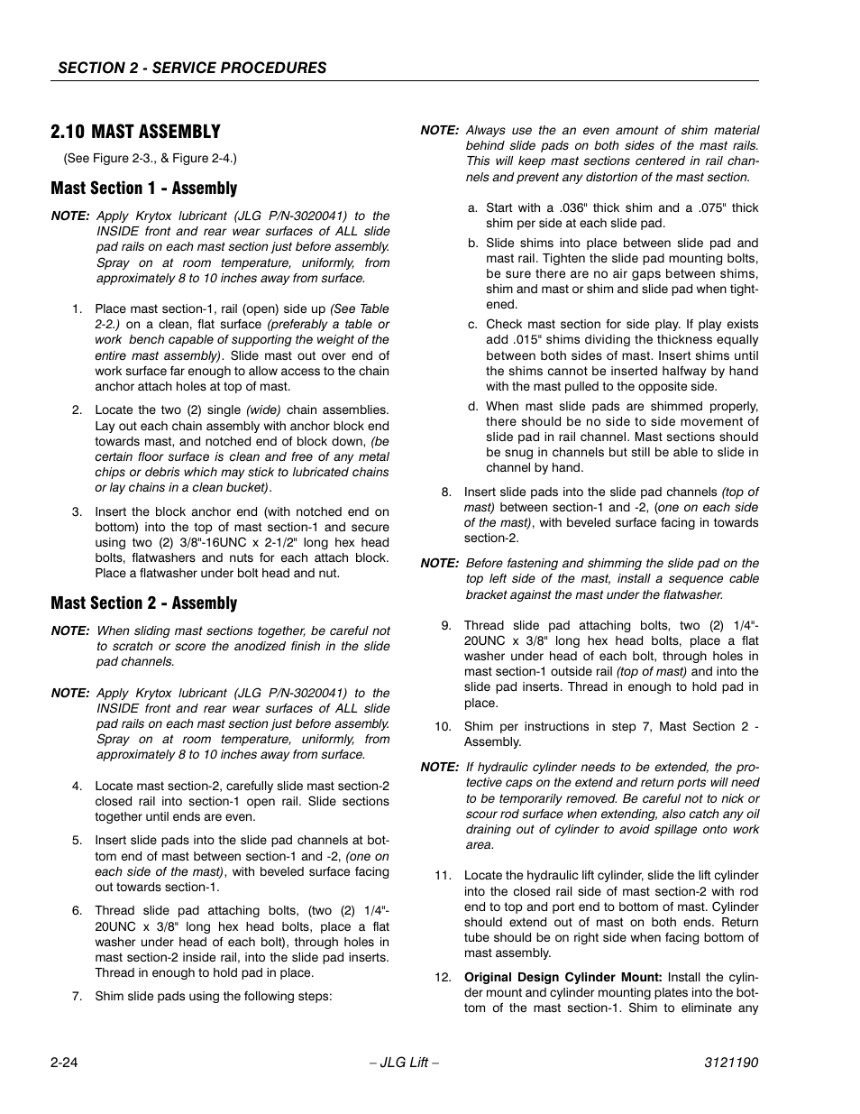 10 mast assembly, Mast section 1 - assembly, Mast section 2 - assembly | 10 mast assembly -24 | JLG 19AMI Service Manual User Manual | Page 38 / 60