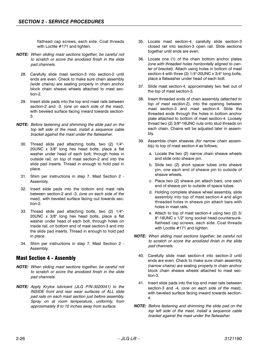 Mast section 4 - assembly, Mast section 4 - assembly -26 | JLG 19AMI Service Manual User Manual | Page 40 / 60