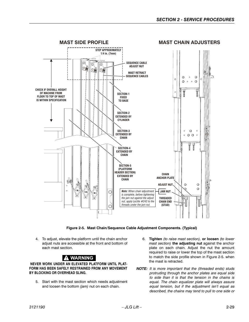 Mast side profile mast chain adjusters | JLG 19AMI Service Manual User Manual | Page 43 / 60