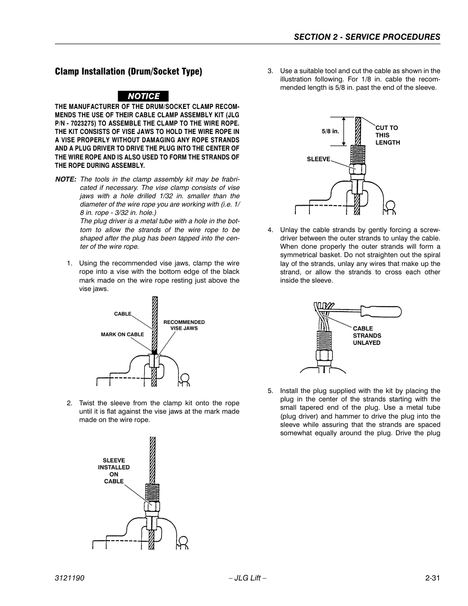 Clamp installation (drum/socket type), Clamp installation (drum/socket type) -31 | JLG 19AMI Service Manual User Manual | Page 45 / 60