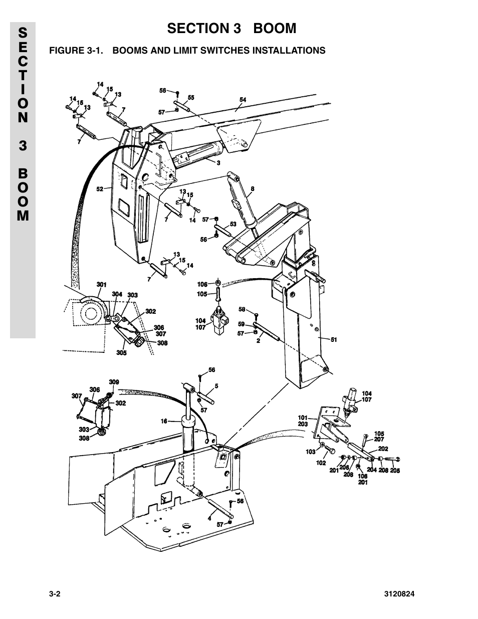 Figure 3-1. booms and limit switches installations | JLG 45HA Parts Manual User Manual | Page 166 / 294