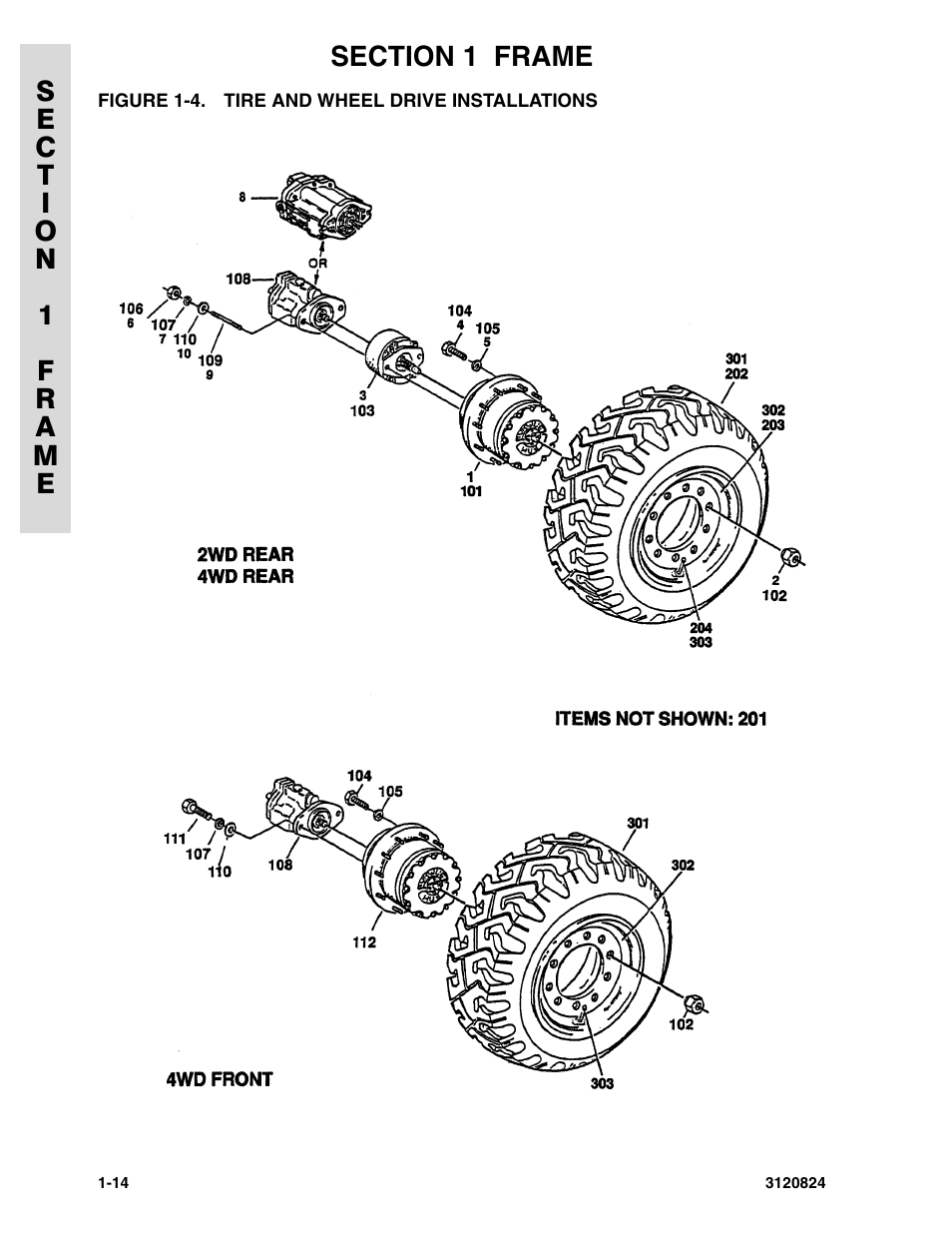 Figure 1-4. tire and wheel drive installations | JLG 45HA Parts Manual User Manual | Page 22 / 294